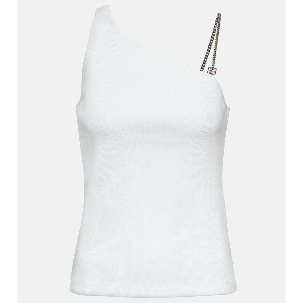 Givenchy 4G-Plaque Chain Link Strap White Ribbed Knit Cotton Stretch Tank Top M
